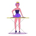 Woman irons clothes on ironing board